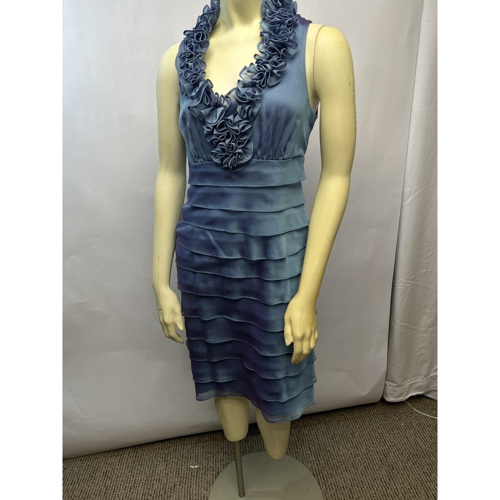 Blue Lavender Women's Above The Knee Dress SZ 4 Ruffled Neckline
